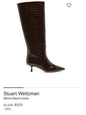 Stuart Weitzman Dark Brown Croc-Embossed Naomi Knee Boots 50mm